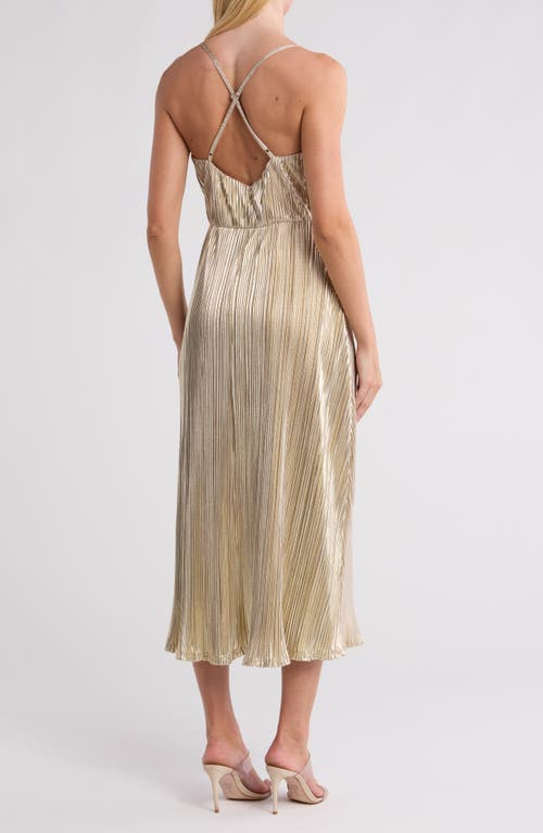 WISHLIST WISHLIST METALLIC PLISSÉ MIDI DRESS 