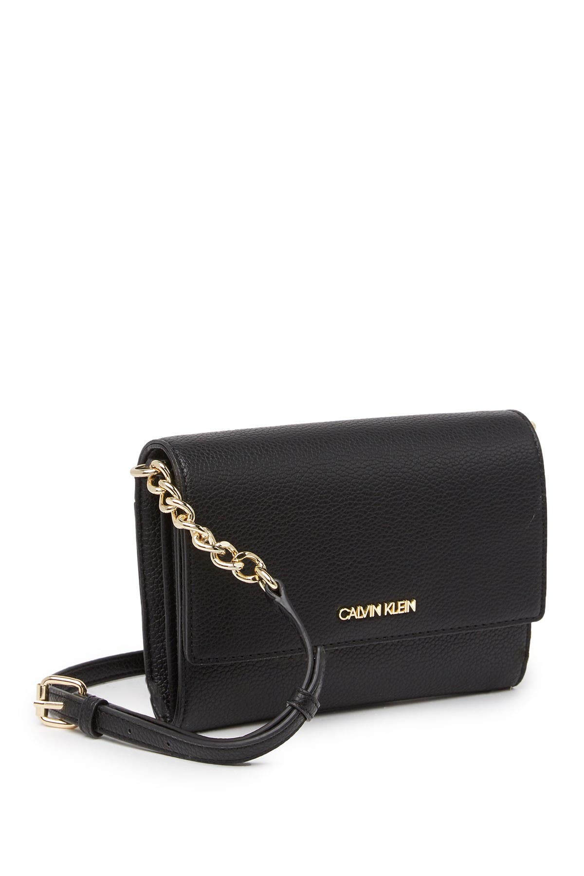 calvin klein black purse with gold chain
