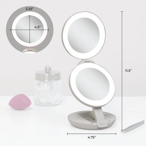 Zadro Lighted Travel Mirror With Magnification & Folding-to-compact In Taupe