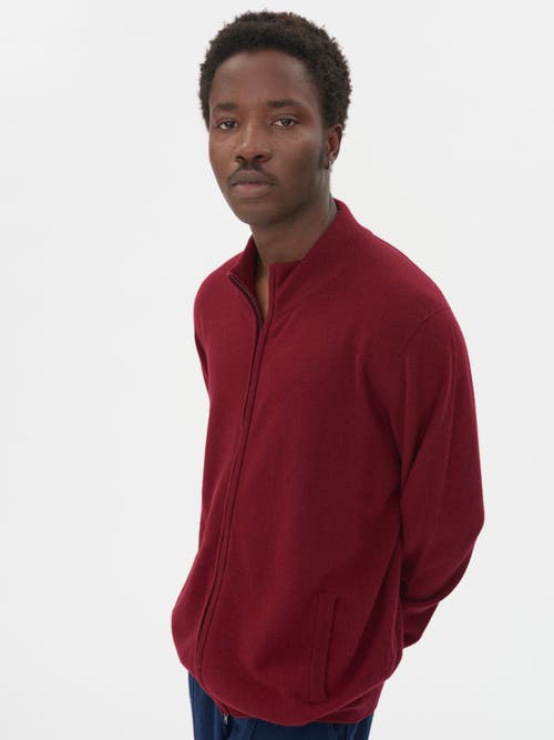 Shop Gobi Cashmere Full Zip Stand Collar Cardigan In Bordeaux