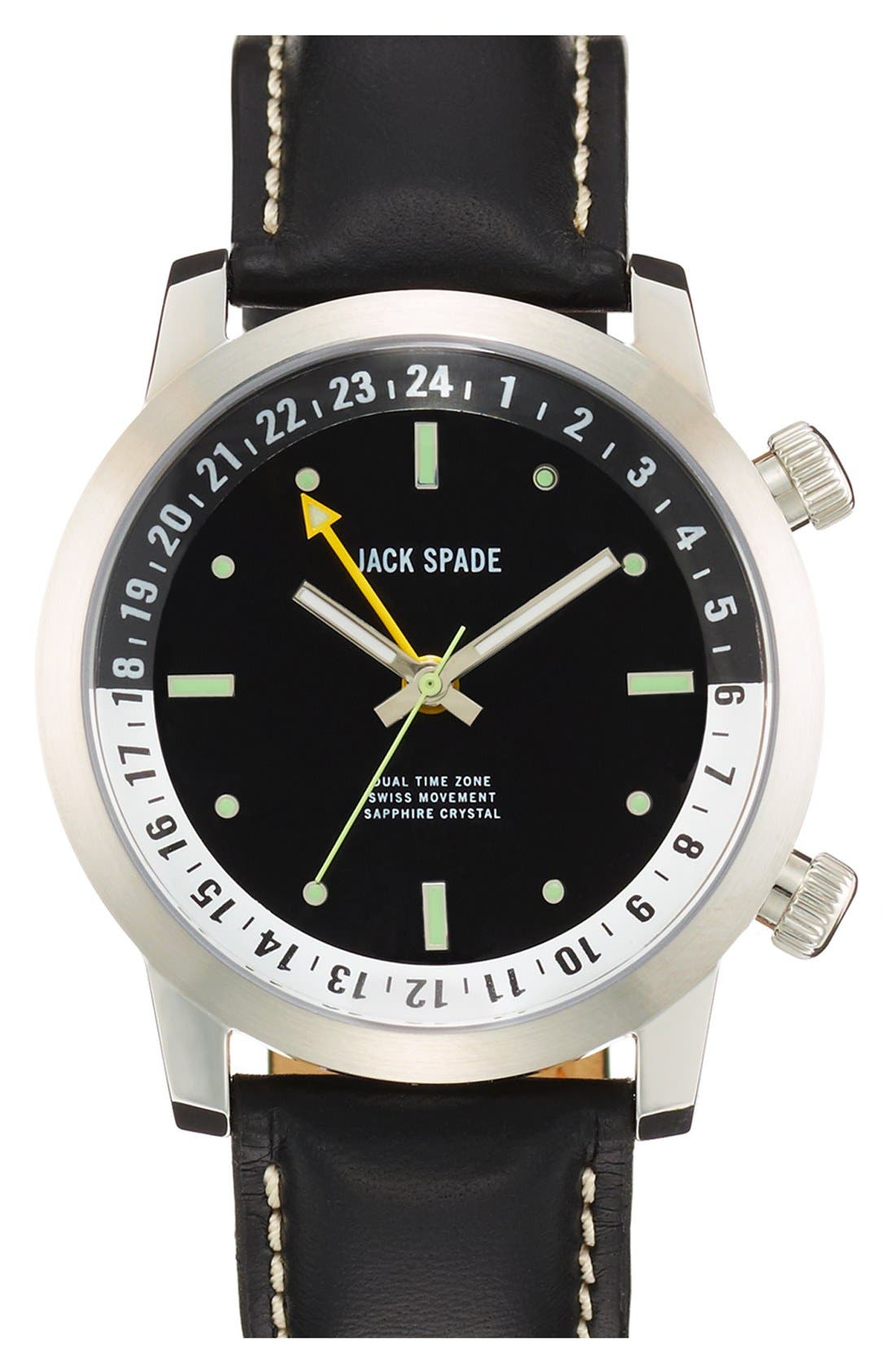 Jack Spade 'Stanton' Dual Time Leather Strap Watch, 43mm Nordstrom