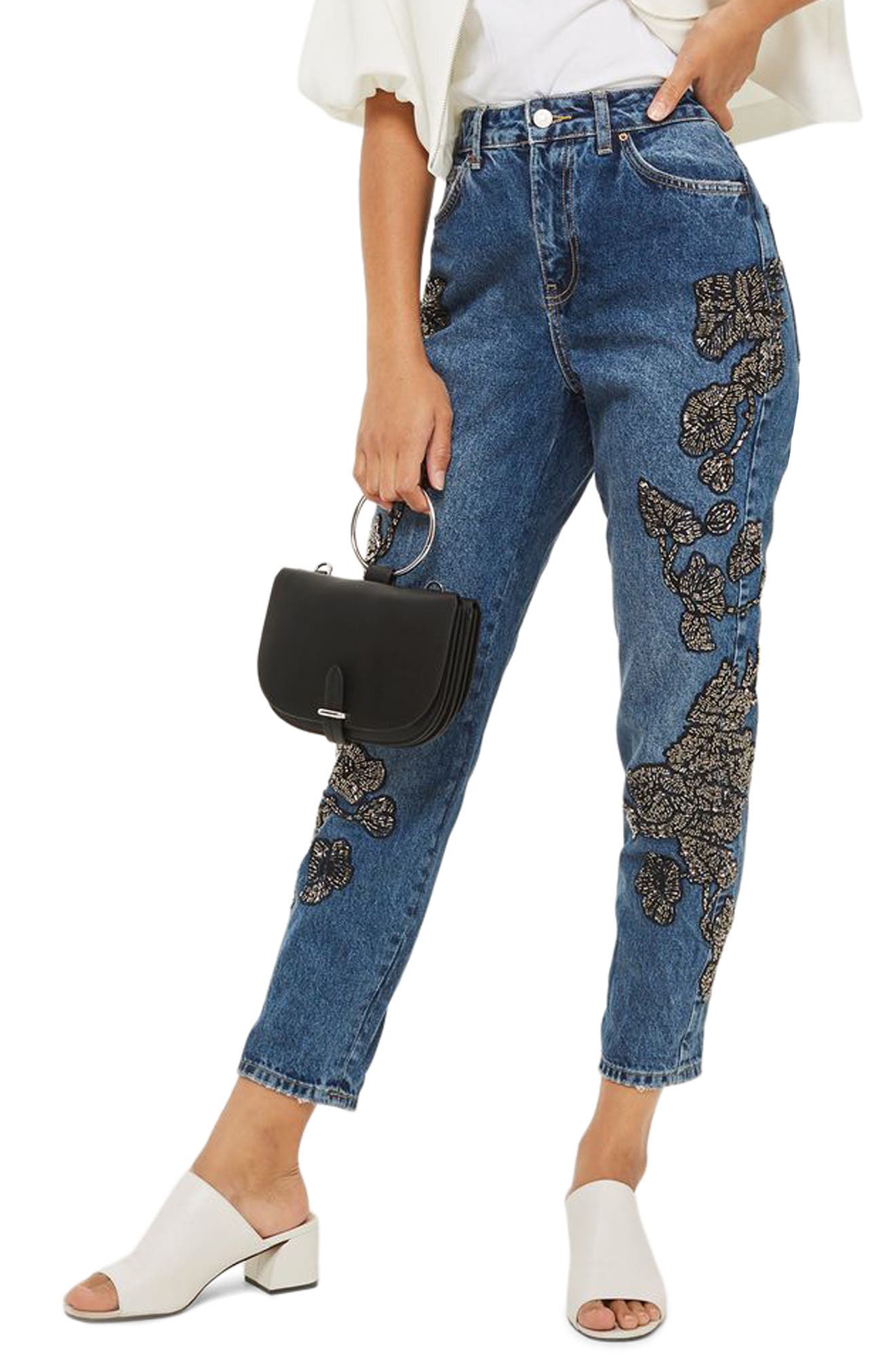 embellished mom jeans