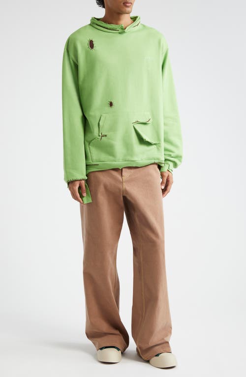 Shop Marni Oversize Distressed Crewneck Sweatshirt In Light/green