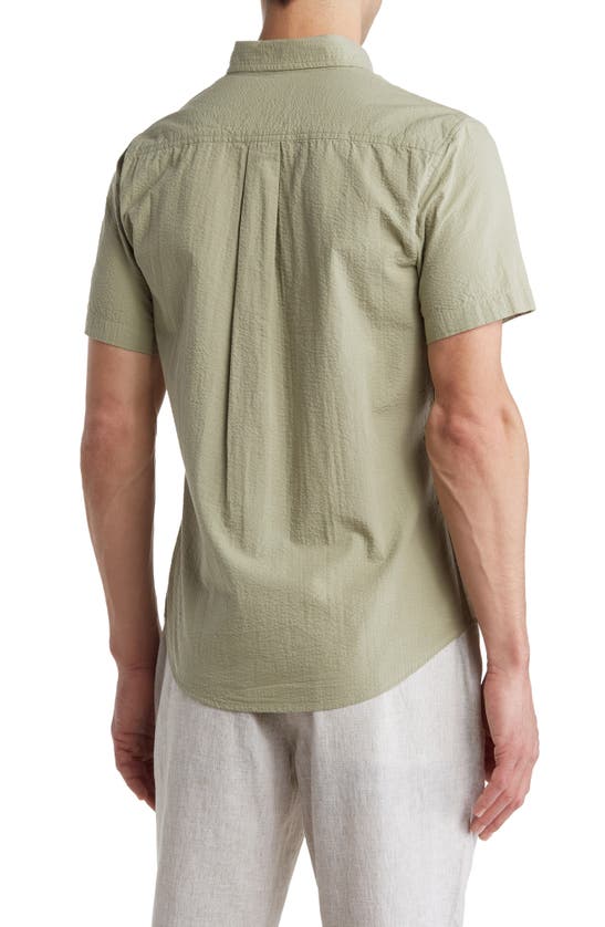 Shop 14th & Union Short Sleeve Seersucker Button-down Shirt In Green Clay