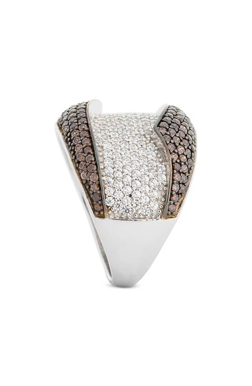 Suzy Levian 14k Yellow Gold Plated Pave Cz Ring In Brown
