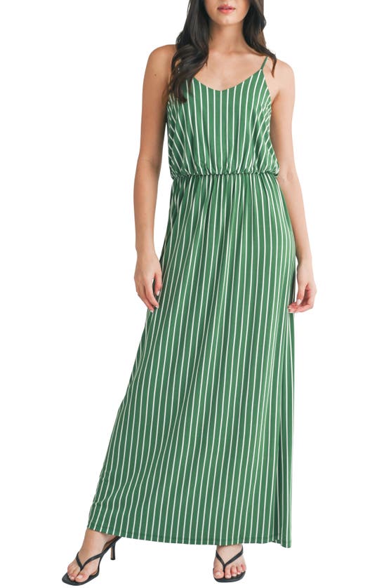 Lush Pinstripe Knit Maxi Dress In Forest Stripe