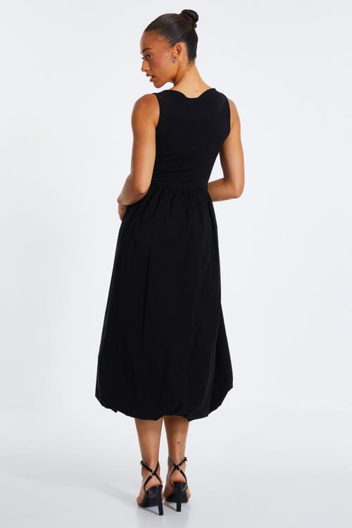 Shop Quiz Jersey And Bengaline Puffball Midi Dress In Black