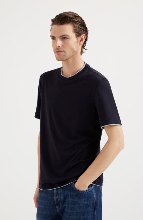 Shop Brunello Cucinelli T-shirt With Faux-layering In Navy Blue