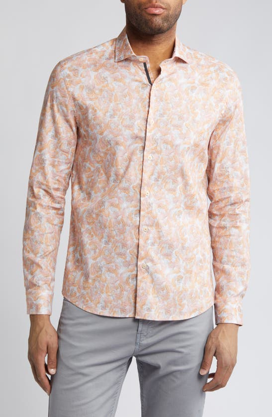 Shop Stone Rose Floral Stretch Button-up Shirt In Copper