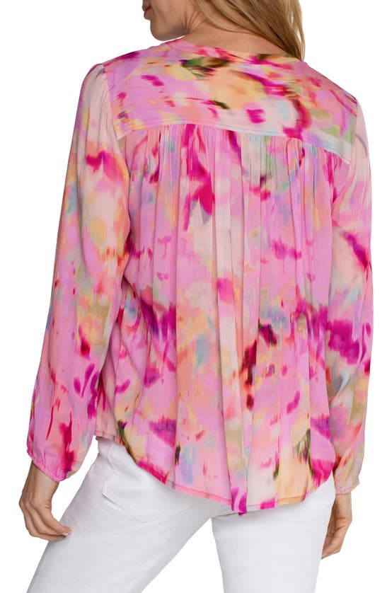 Shop Liverpool Los Angeles Print Gathered Top In Fuchsia Watercolor
