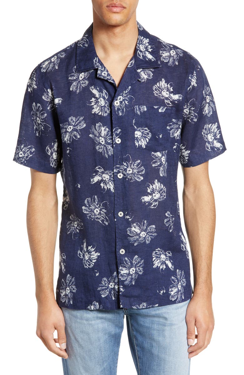 Todd Snyder Regular Fit Floral Linen Camp Shirt | Nordstrom