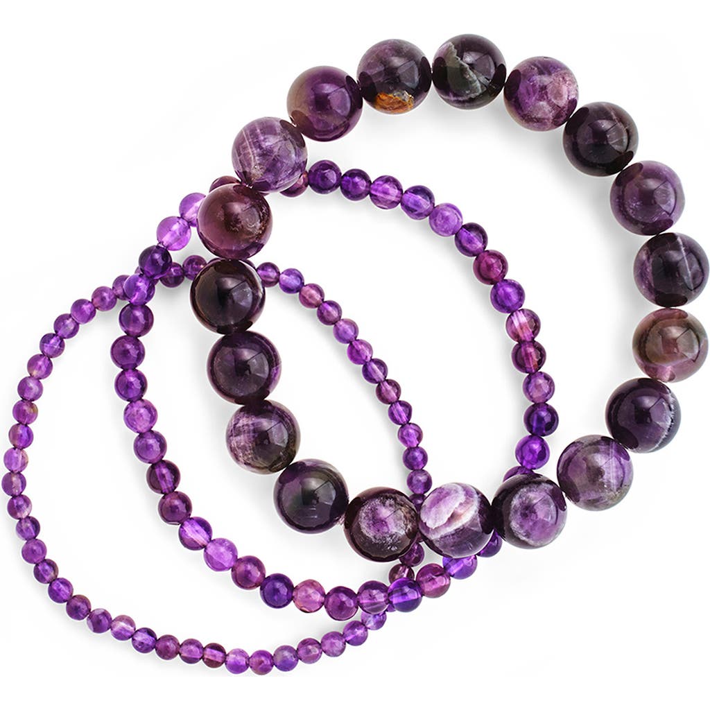 Sterling Forever Set Of 3 Stretch Amethyst Bracelets In Amethyst
