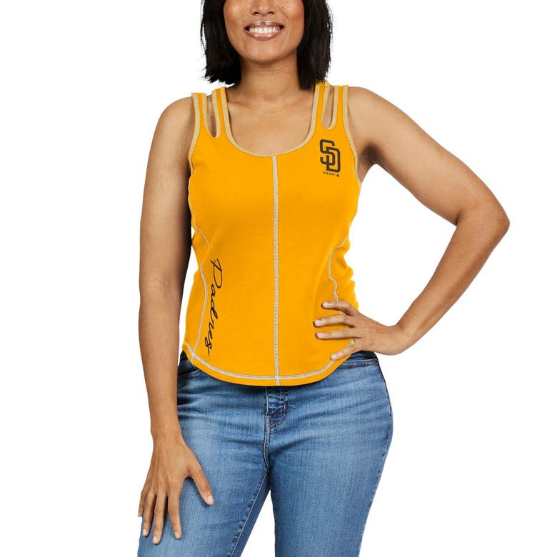 Shop Wear By Erin Andrews Gold San Diego Padres Contrast Stitch Tank Top