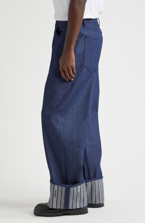 Shop Jacquemus Le De-nîmes Wide Leg Jeans In Navy/navy Stripe 38f