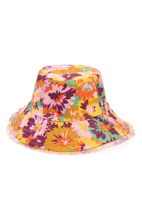 Zimmermann Straw & Printed Silk Sunhat, Yellow Hibiscus, Size S