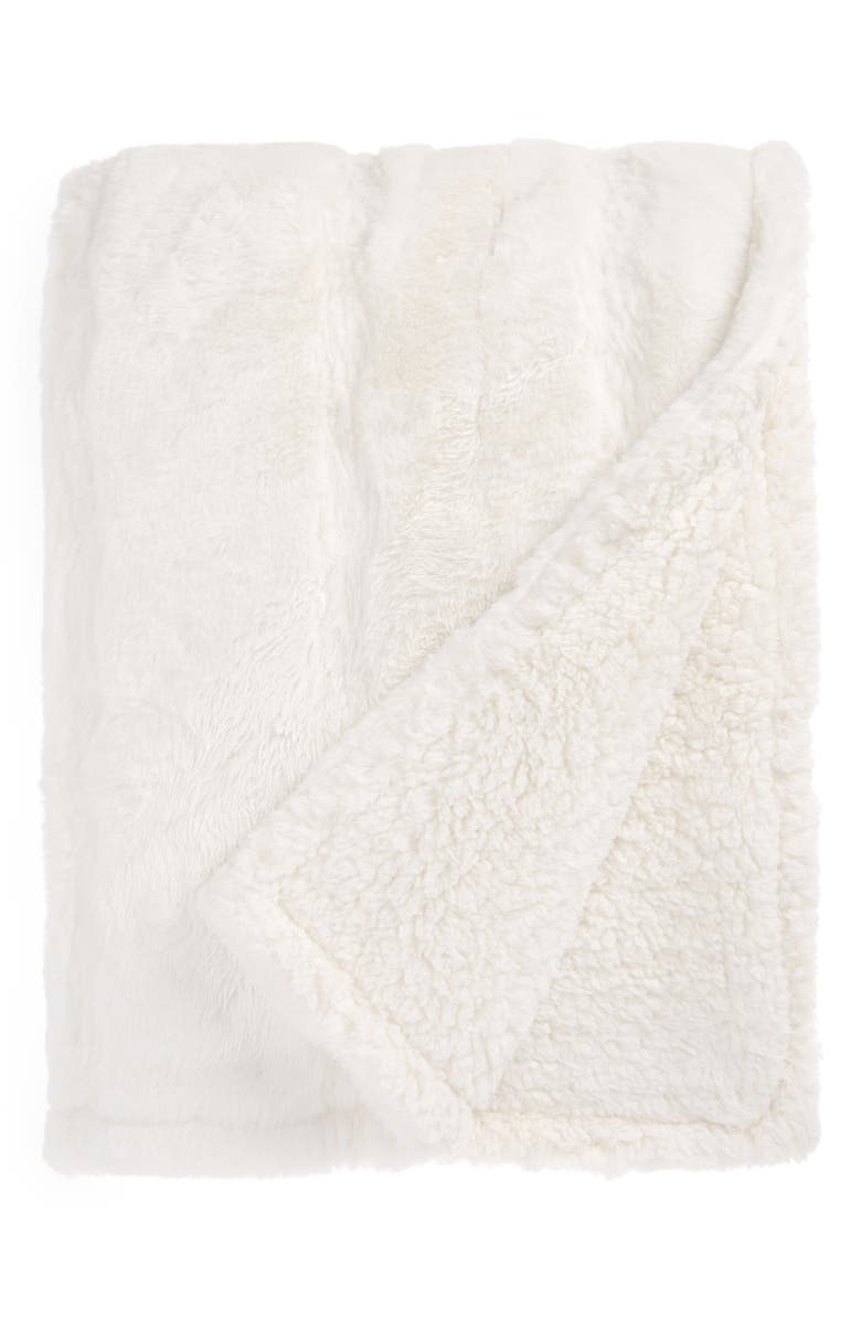 NORDSTROM Pintuck Faux Fur Oversize Throw Blanket, Main, color, IVORY