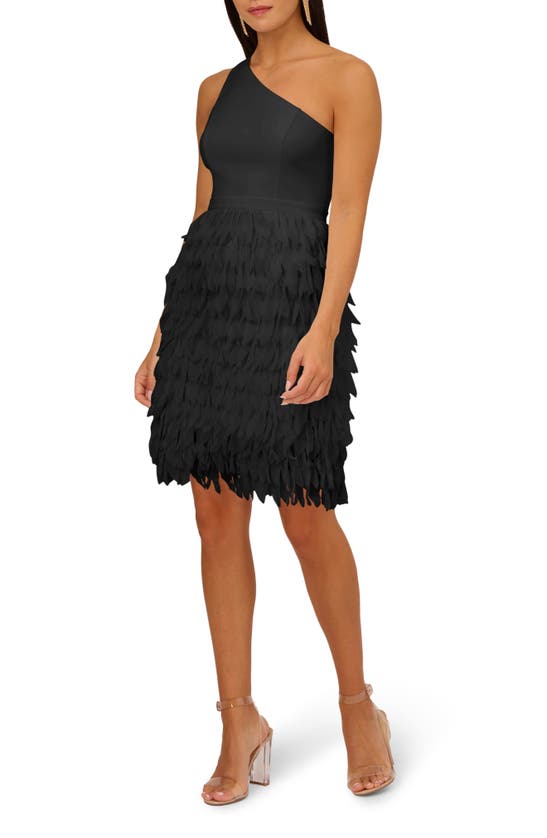Adrianna Papell Asymmetric Chiffon & Crepe Knit Cocktail Dress In Black