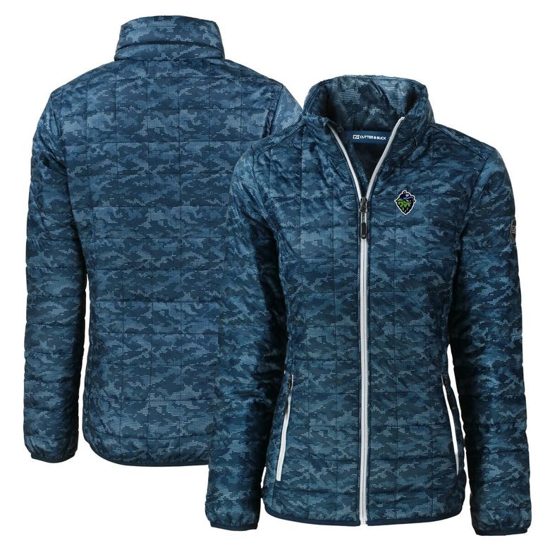 Shop Cutter & Buck Navy Hillsboro Hops Rainier Primaloft Eco Insulated Camo Full-zip Puffer Jacket