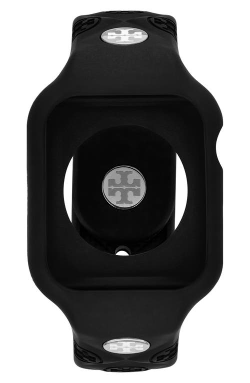 Shop Tory Burch T Monogram 20mm Silicone Apple Watch® Watchband In Black