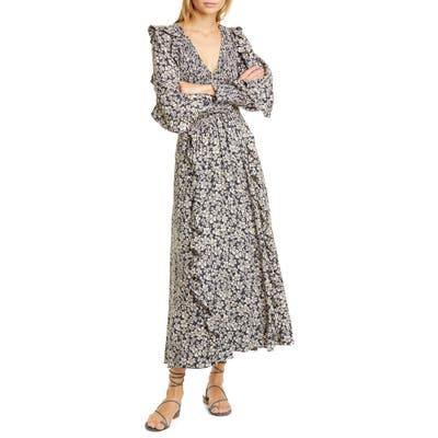 La Vie Rebecca Taylor Giselle Floral Print Long Sleeve Dress, Blue