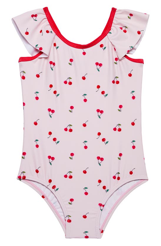Andy & Evan Kids' Ruffle One-piece Swimsuit In Pink Cherry