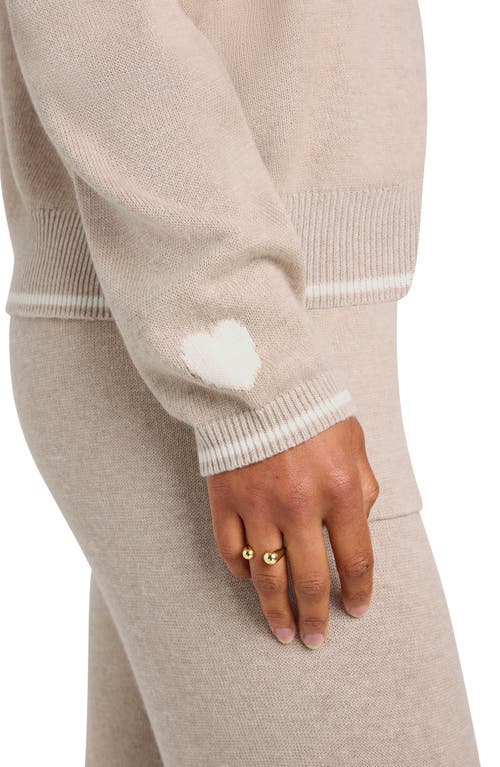 Shop Splendid Elizabeth Heart Detail Cotton Blend Sweater In Toast Heather/snow Heather