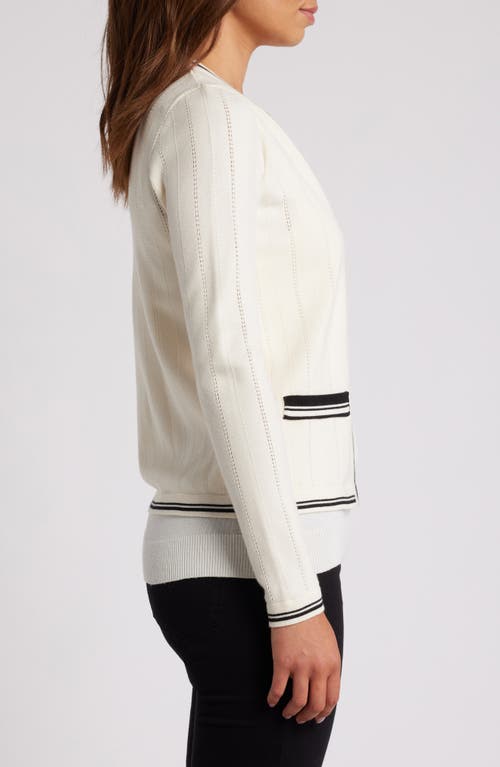 Shop Zoe And Claire Pointelle Contrast Trim Cardigan In Cream