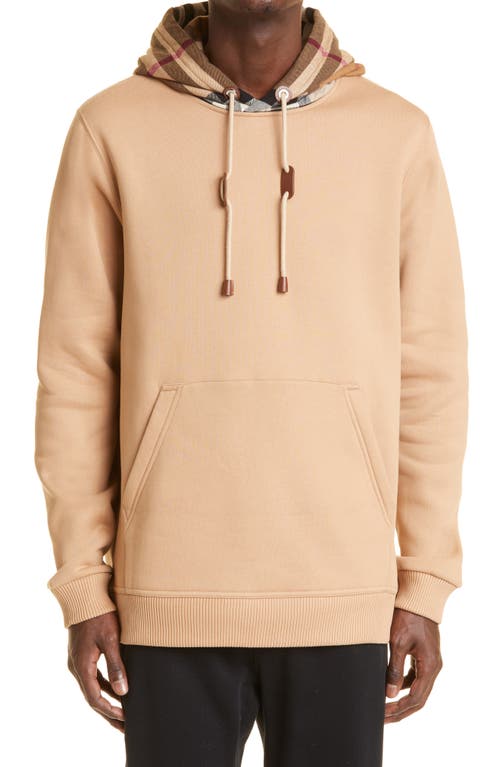 burberry Check Cotton Blend Hoodie Camel at Nordstrom,