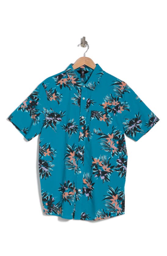Volcom Warbler Printed Regular Fit Shirt In Blue Combo