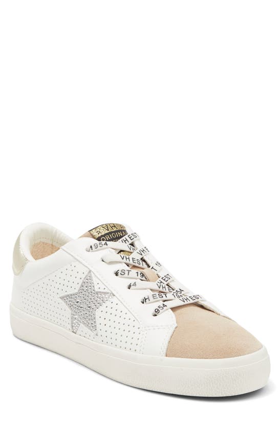 Vintage Havana Gadol Perforated Leather Sneaker In White/ Camel Rhinestone