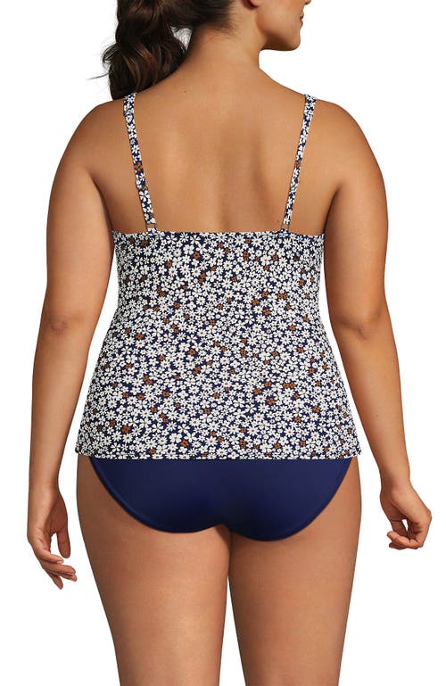 Shop Lands' End Plus Size V-neck Wrap Underwire Tankini Swimsuit Top In Deep Sea Navy Ditsy Floral