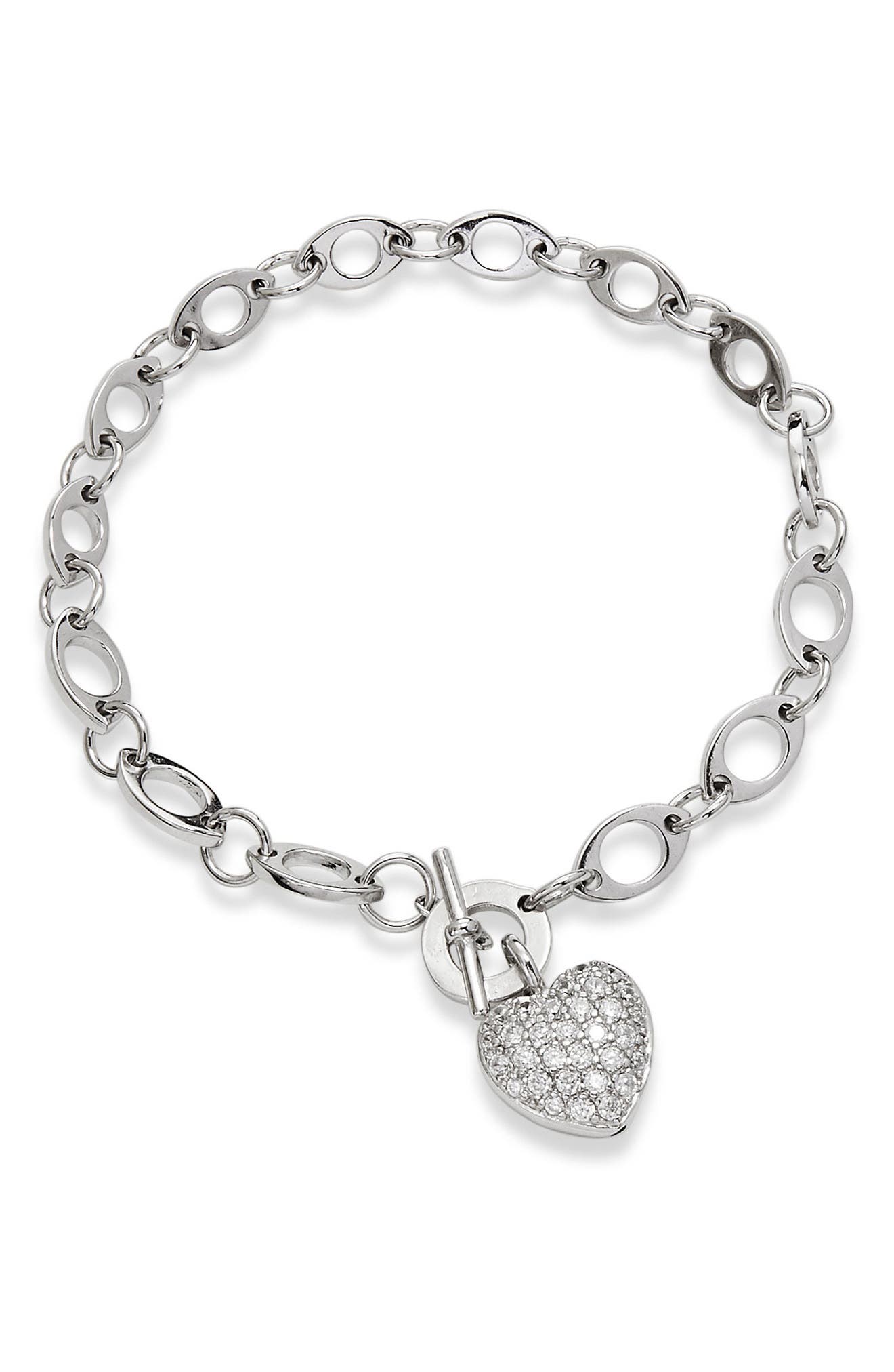 Savvy Cie Sterilng Silver Pave Cz Heart Toggle Bracelet In White
