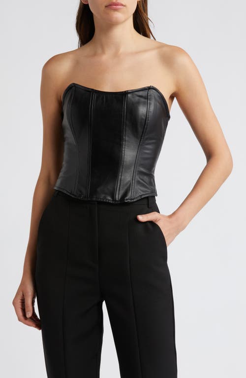 Faux Leather Strapless Corset Crop Top in Black