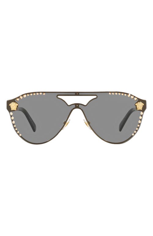 Shop Versace 42mm Shield Sunglasses In Gold/dark Grey