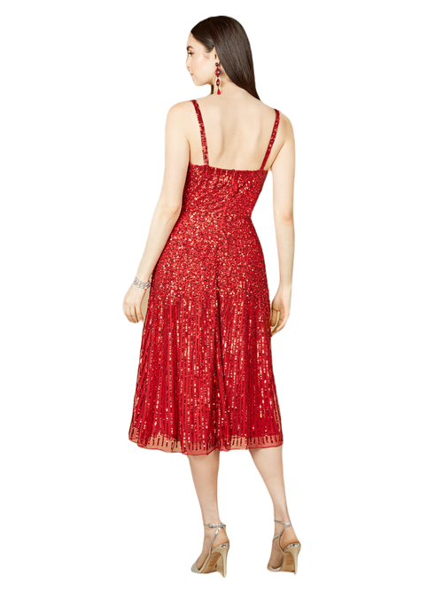 Lara New York Flowing, Sequin Midi Dress In Red