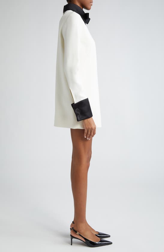 Shop Dolce & Gabbana Contrast Trim Long Sleeve Wool Blend Shift Dress In W0001 Bianco Naturale