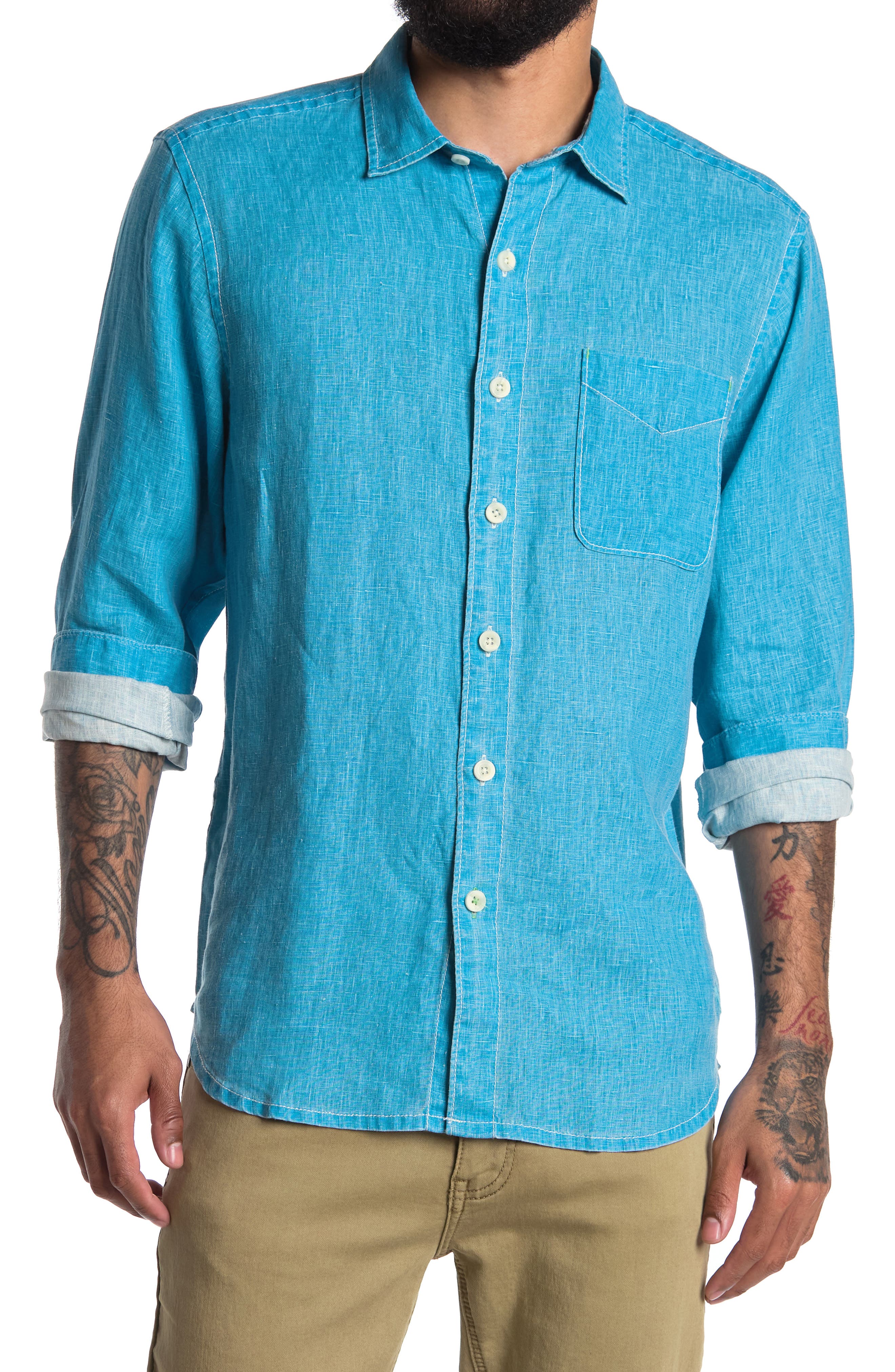 Tommy Bahama Sea Glass Breezer Original Fit Linen Shirt In Dk Aqua Bl