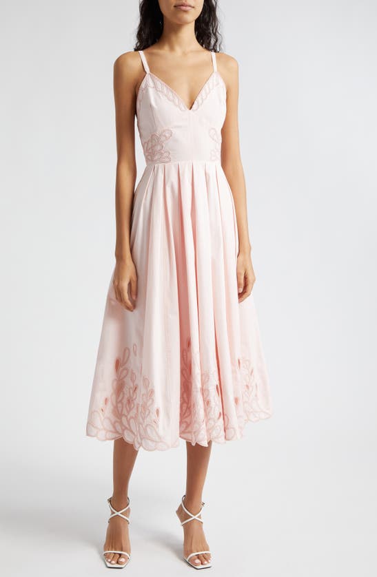 Cinq À Sept Maude Braid Detail Cotton Midi Dress In Icy Pink