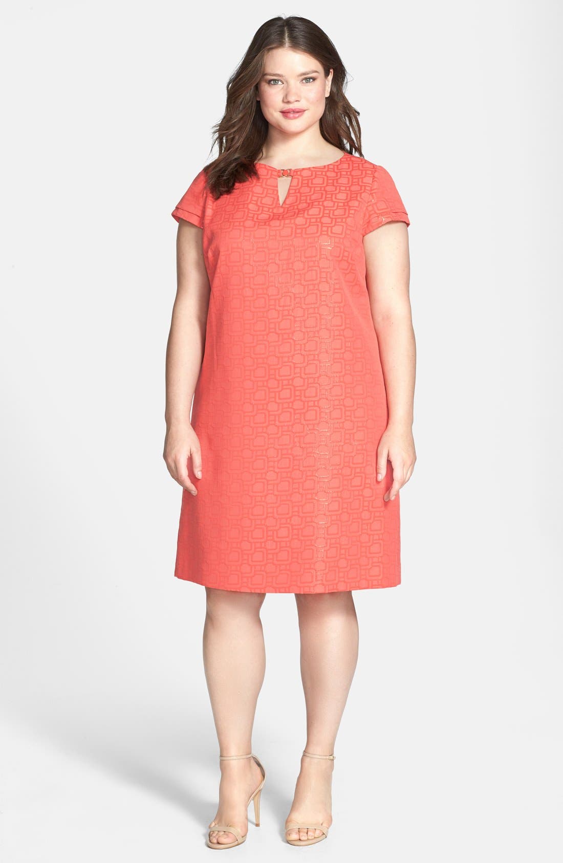 Tahari Cap Sleeve Jacquard Shift Dress (Plus Size) | Nordstrom