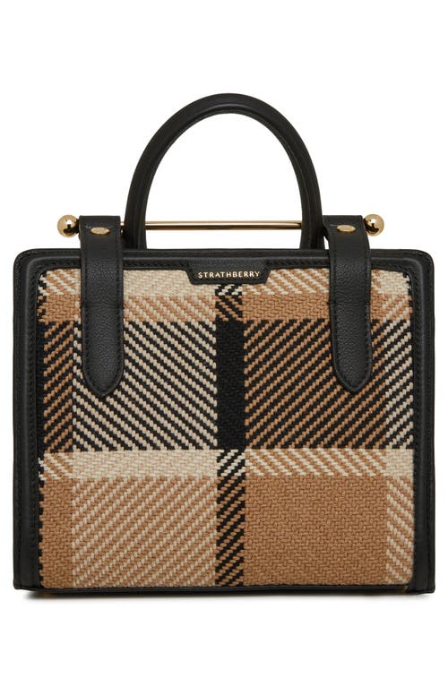 Strathberry Mini Tartan Top Handle Tote In Black/camel