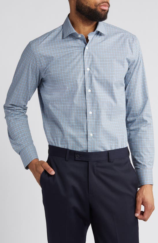 Shop Nordstrom Carmello Trim Fit Tech-smart Coolmax® Check Dress Shirt In Blue - Grey Carmelo Check