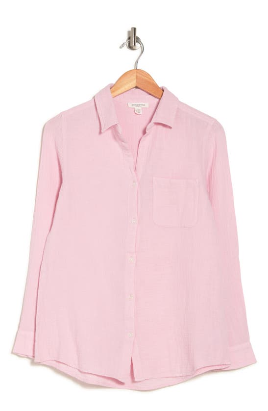 Beachlunchlounge Alessia Long Sleeve Cotton Shirt In Pale Pink