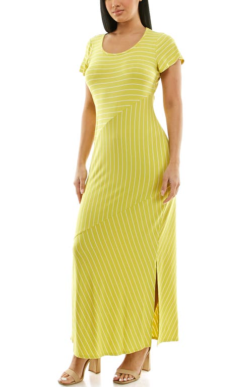 Shop Nina Leonard Stripe Maxi Dress In Chartreuse/white