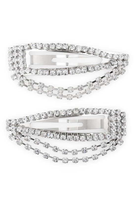 Tasha 2-pack Crystal Snap Clips In Silver