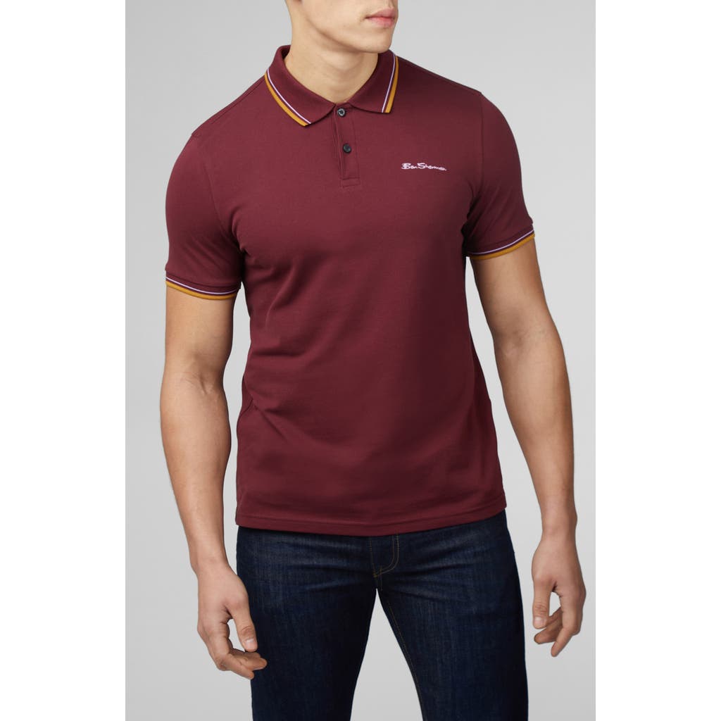 Ben Sherman Signature Tipped Organic Cotton Piqué Polo In Red