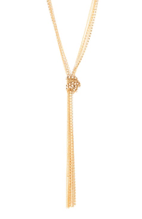 Rhinestone Chain Y-Tassel Necklace