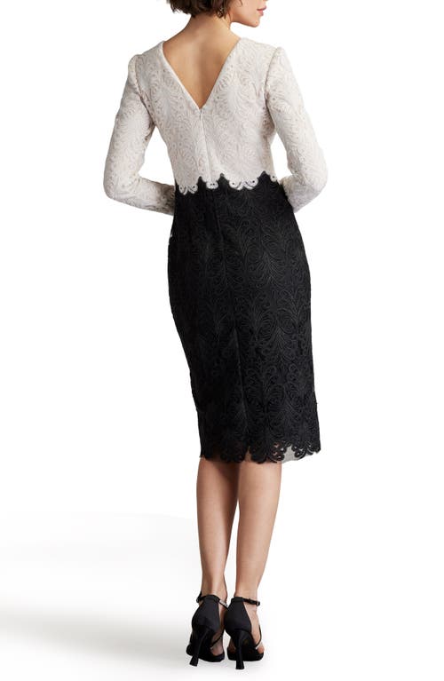 Shop Tadashi Shoji Colorblock Long Sleeve Corded Lace Cocktail Dress In Ivory/black