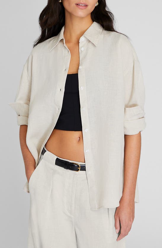 Shop Club Monaco Front Button Linen Shirt In Flaxseed/ Graine