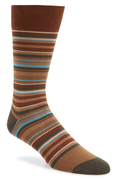 Bugatchi Stripe Mercerized Cotton Blend Dress Socks in Mocha 