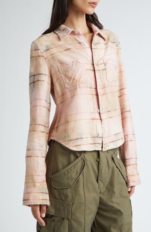 Shop R13 Shrunken Stripe Cotton Button-up Shirt In Pink Overdyed Plaid